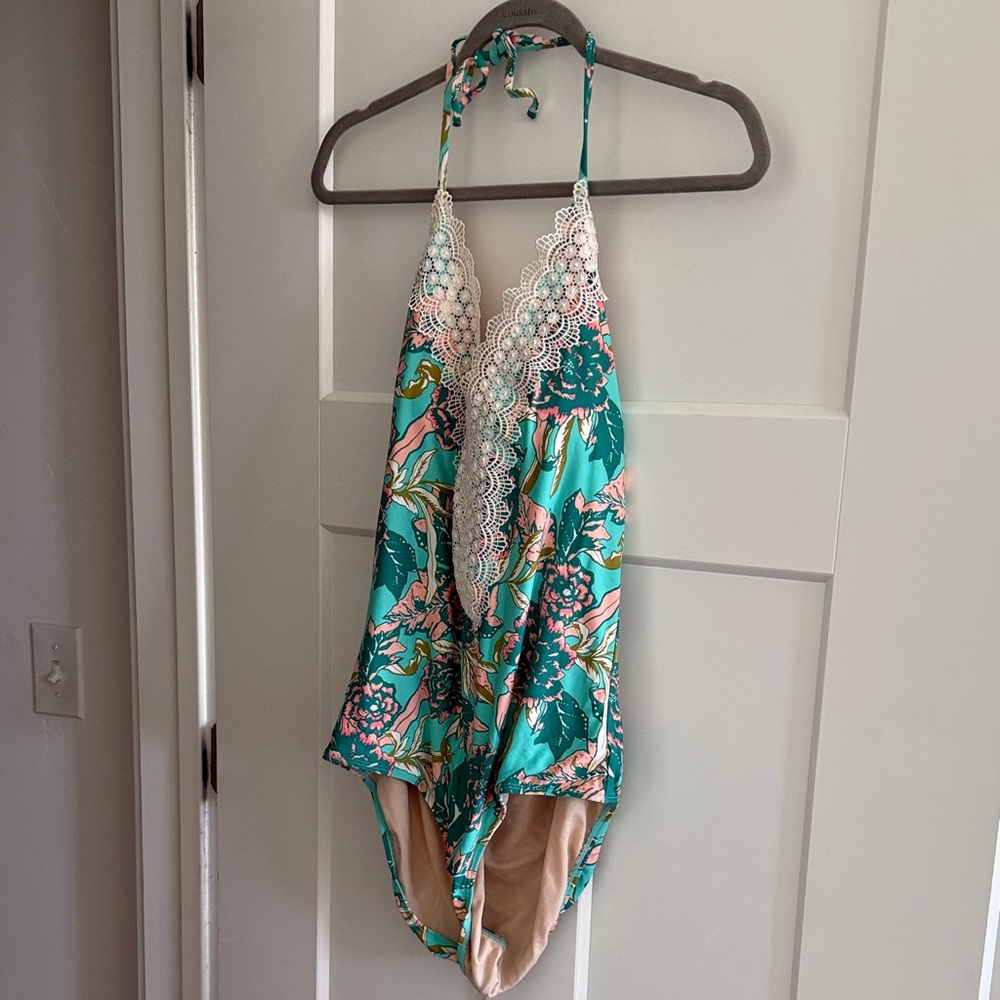 Sea Angel Floral Women’s One Piece Swimsuit - Green and Pink floral